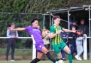 Jake Collins (right) scored the equaliser for Harpenden Town at Stotfold. Picture: PETER SHORT