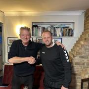 New Colney Heath manager Matt Day (right) with chairman Richard Smith. Picture: CHFC