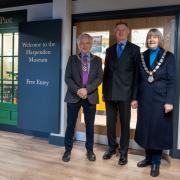 Cllr Anthony Rowlands with Roger Butterworth and Cllr Fiona Gaskell at Harpenden Museum
