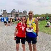Errol and Jenny Maginley at the Berlin Half Marathon. Picture: ST ALBANS STRIDERS