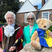 The mayor, councillor Anthony Rowlands, with the mayoress, Annie Stevenson, at the puddingstone
