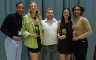 Coach Lee Ryan with the end of season award winners from the WBBL side. Picture: OAKLANDS WOLVES BASKETBALL