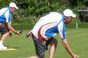 Roy Polley, men's captain at Harpenden Bowling Club, sends another bowl away.