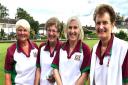 Pauline Taylor and Jenny McEvoy of Harpenden Bowling Club (middle two) represented Hertfordshire in the Johns Trophy.