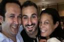 Aspava restaurant owner Ihsan Demirtas with comedian Patrick Monahan and organiser Pia Honey.