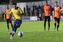 Shaun Jeffers scores from the spot for St Albans City against Tonbridge Angels. Picture: JIM STANDEN