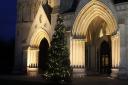A Christmas tree and the West End porch lights of St Albans Cathedral. Picture: St Albans Cathedral