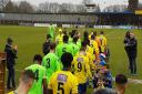 St Albans City and Oxford City make their way onto the pitch ahead of the National League South game at Clarence Park.
