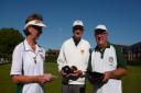 Jean Scott, Steve Hipperson and president Bill Burrows before the final game of Potters Bar Bowls Club's season.