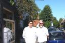 Graeme and Gordon Dickens outside The Holly Bush, Redbourn