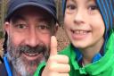 Charlie Sheard, 8, and his dad Richard training for their 21-mile abbey to abbey fundraiser