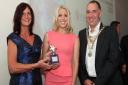 Zoe Jackson receiving her Chamber award from Dawn Brown of Oaklands College and Chamber President Peter Goodman