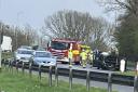 A car fire has caused heavy traffic on the A414 North Orbital Road, near St Albans.