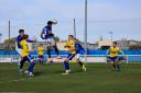Shaun Jeffers heads the winner for St Albans City at Concord Rangers. Picture: SACFC