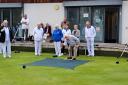 The mayor bowls the first wood of the season at Batchwood. Picture: BATCHWOOD BOWLS