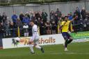 Shaun Jeffers scores his 100th goal for St Albans City. Picture: JIM STANDEN