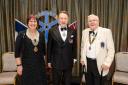 Rotary district governor Barbara Middleton (L), Robert Voss, Hertfordshire Lord-Lieutenant Robert Voss (C), and Watford Rotary president Michael Hammond (R)