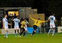 Jack James wheels away in celebration after scoring the winner for St Albans City. Picture: JIM STANDEN
