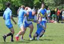 Josh Lawrence on his way to score for St Albans Centurions against North Herts Knights.