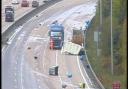 The clean-up operation on the M25 clockwise yesterday (Tuesday, April 25) after a lorry shed its load of cooking oil over the motorway