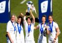 Former Welwyn junior Zoe Harrison (second from left) and Harpenden's Sarah McKenna (second from right) celebrate with the 2021 Women's Six Nations trophy.