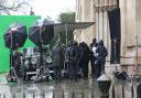 Filming of Netflix series The Crown at St Albans cathedral.