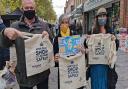 Lib Dem leader Ed Davey, St Albans MP Daisy Cooper and Cllr Mandy McNeil promote safe shopping in St Albans.