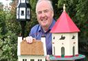 Raymond Kenny with his Irish Thatched Cottage and Chateaux birdhouses, both from Cuckoos Garden, £172 each,  http://cuckoosgarden.com
