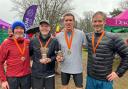 St Albans Striders' winning M40 team at the Herts & Middlesex Vets Cross-country Championship, with Philip Evans second from right. Picture: BERNADETTE NEWBY