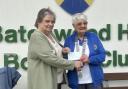 Batchwood president Beryl Birch (right) hands over a cheque to Doreen Bettie of Rennie Grove Hospice. Picture: BATCHWOOD BC