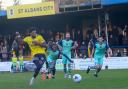 Shaun Jeffers scores from the penalty spot for St Albans City against Tonbridge. Picture: JIM STANDEN