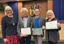 St Albans mayor and mayoress congratulate Redbourn in Bloom organisers Pat Schofield and Meirion Anderson.