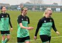 Rebecca McShane (middle) got the only goal for Harpenden at Thetford. Picture: HTFC