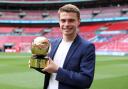 Former Harpenden Colt JJ Lacey with his golden ball award for being the FA Cup top scorer. Picture: GETTY IMAGES AND THE FA