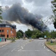 Smoke over St Albans during a fire which broke out in the morning of Monday, July 25