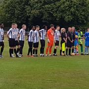 London Colney and Colney Heath line-up before the start of the Dave Brock Cup.