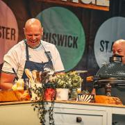 Tom Kerridge cooking demonstration on the Pub in the Park Festival tour.