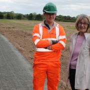 Cemex general manager Lewis Coxon and Frances Leonard at the newly resurfaced bridleway.