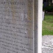 The headstone of James Marshall, who started the Harpenden-based James Marshall Foundation.