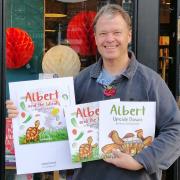 Ian Brown outside St Albans Waterstones with his Albert books.