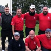 The winning Harpenden Common Golf Club team - back row: Sam Morley, Paul McAvoy, Lewis Watcham, Archie Mathers, Alex Turner, Dean Hodges. Front row: Tony Mitchell, Simon Hankin, Ryan Hodges.