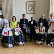 The Olympic and Paralympic reception at County Hall.

Front Row: Chris Ryan, Jonathan Coggan, Grace Harvey, Jess Stretton, Louise Fiddes.
Back Row: Verity Naylor (Deputy Chef de Mission Tokyo 2020) Dave Clarke, Richard Roberts (County Council Leader),