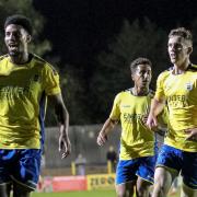 Shaun Jeffers celebrates his goal which clinched passage in the FA Cup for St Albans City.