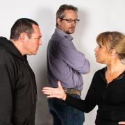 Howard Salinger as Brian, Alex Ryde as Mr McCafferty, and Tammy Wall as Donna in the Barn Theatre's production of Class.
