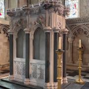 The restored Shrine of St Amphibalus at St Albans Cathedral.