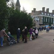 Queues of over 80s formed at Batchwood Hall today (January 7) as part of the NHS' COVID-19 vaccination programme.