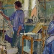 Watercolour painting Students at St Albans School of Art 1957 by Maurice Field.
