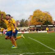 Zane Banton and Mitchell Weiss (left) combined for the latter to score against Kidderminster Harriers.