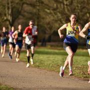 Heather Hann (second from right) in action for St Albans Striders at the Watford Half Marathon.