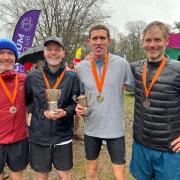St Albans Striders' winning M40 team at the Herts & Middlesex Vets Cross-country Championship, with Philip Evans second from right. Picture: BERNADETTE NEWBY